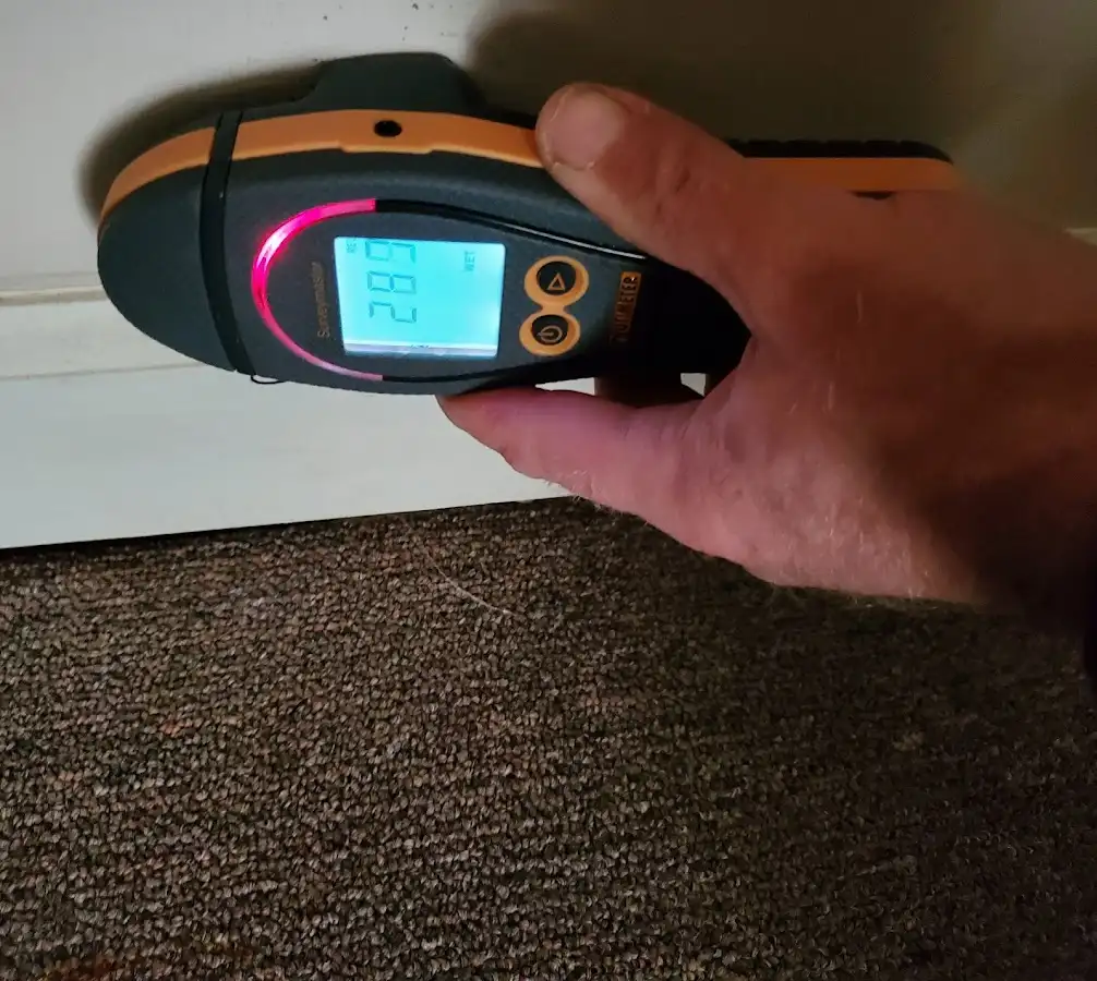Moisture detection at baseboard during Burst Pipe Cleanup in Danville